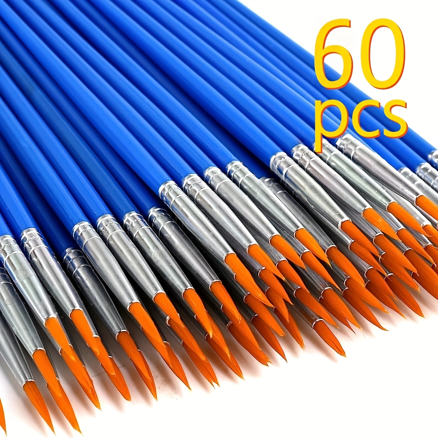 TEMU 60pcs Flat Or Pointy Nylon Painting Brushes, Brushes, All Purpose Oil Watercolor Painting Artist Professional Kits Suit For Beginners And