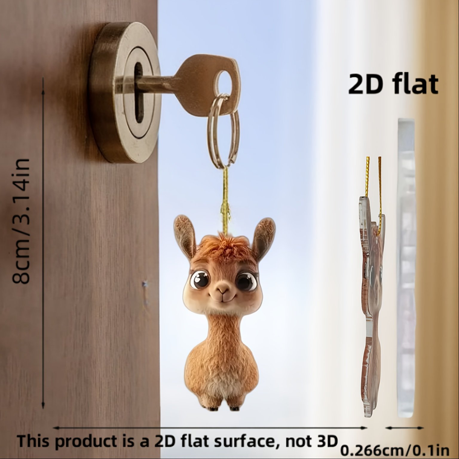 TEMU [2d Flat] [2d Flat] Adorable Acrylic Ornament Featuring A Cartoon Llama - A Flat 2d Design Perfect For Hanging In 's Rearview Mirror, Enhancing