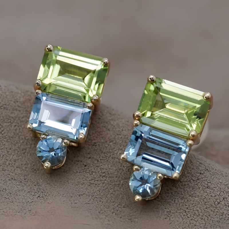 Image of Cuy Women' Plated Synthetic Zirconia 3 Stone Stud Earrings - March Birthstone Jewelry Suitable For Daily Wear, Parties, Holidays, Elegant Minimalist Gift With Golden Setting, Versatile