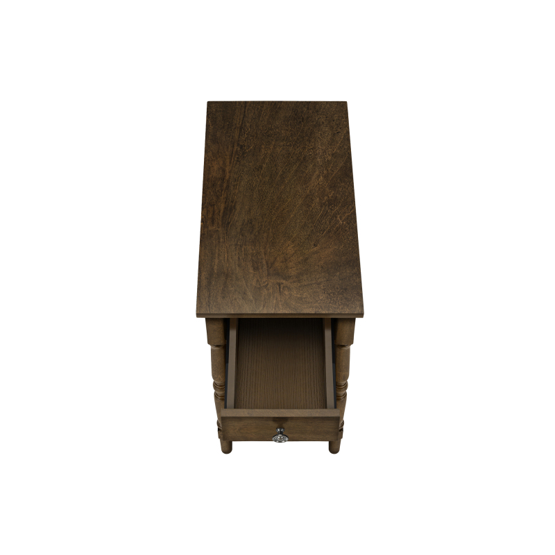 Accent Table 2 Tier End Side Table Nightstand Bedroom Narrow Lamp Storage Drawer Brown Veneer Traditional