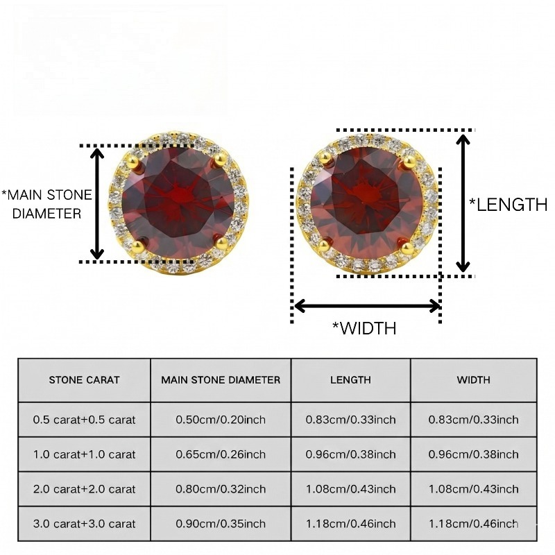 Elegant 925 Silver Round-shaped Golden Studs Earrings with Red Zirconia