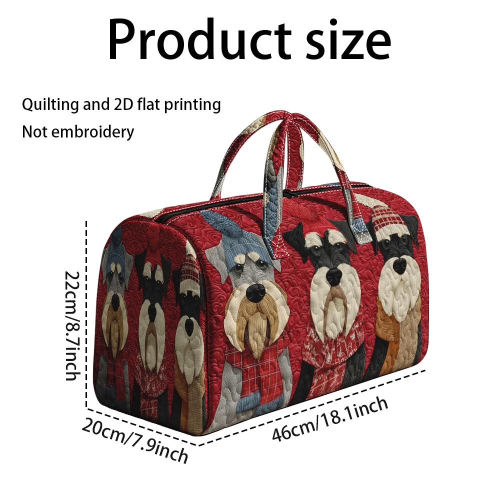TEMU 2dflat Printing 1pc Christmas Schnauzers Trio Print Soft Polyester Quilted Tote For Women, Casual Large Shoulder Bag For Travel