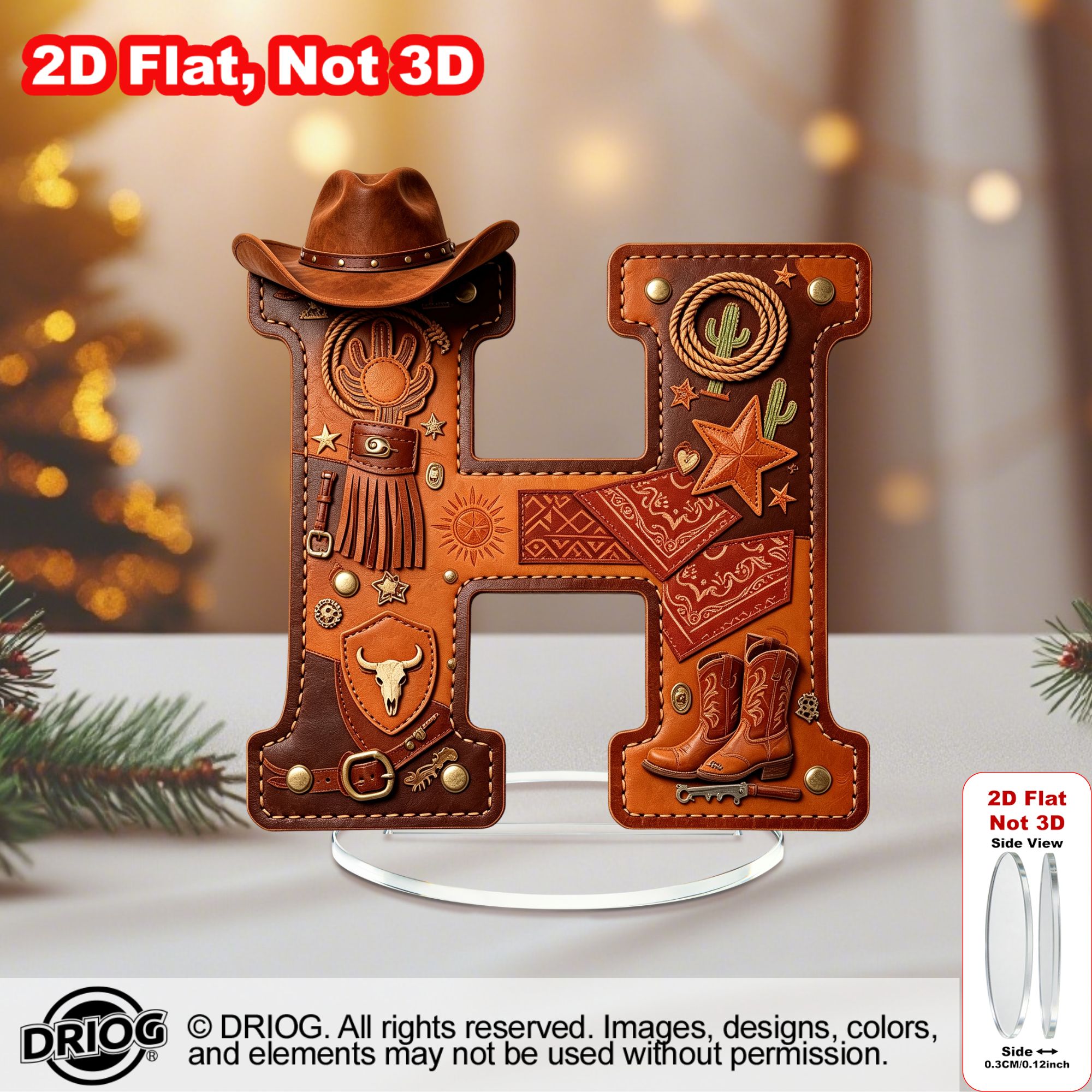 TEMU 2d Flat 1pc Western Cowboy Alphabet Acrylic Figurines, Retro Faux Leather Pattern Letter Ornament With Cowboy Hat Boots Bull , Farmhouse Western