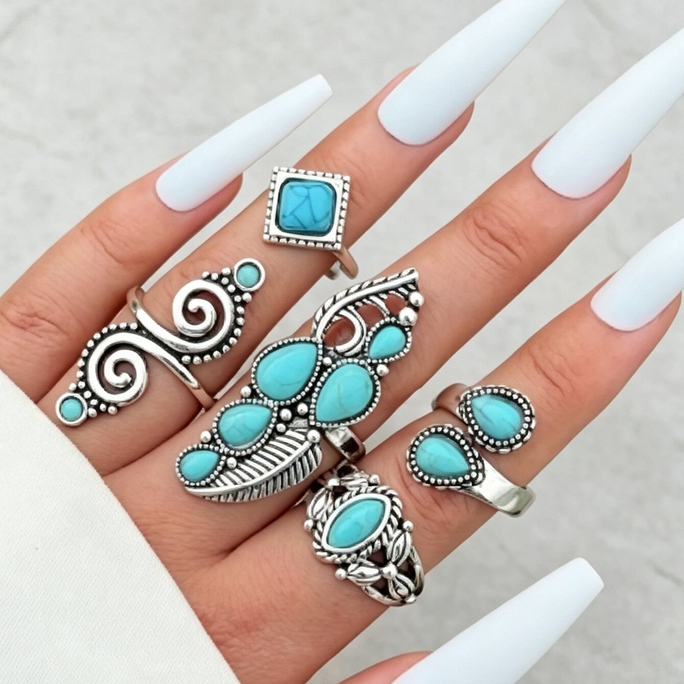 TEMU Juego de 5 anillos combinados de de estilo bohemio retro con diseño de de pluma calada, adecuados para uso diario y de de mujer, accesorios ,
