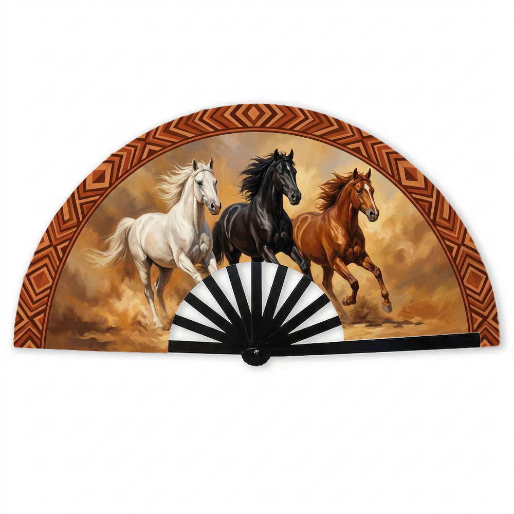 TEMU 1pc Southwestern Rustic Folding Fan With Wild Horse - Southwestern Style Wall Decor Suitable For Weddings, Parties, Photography Props, Rustic