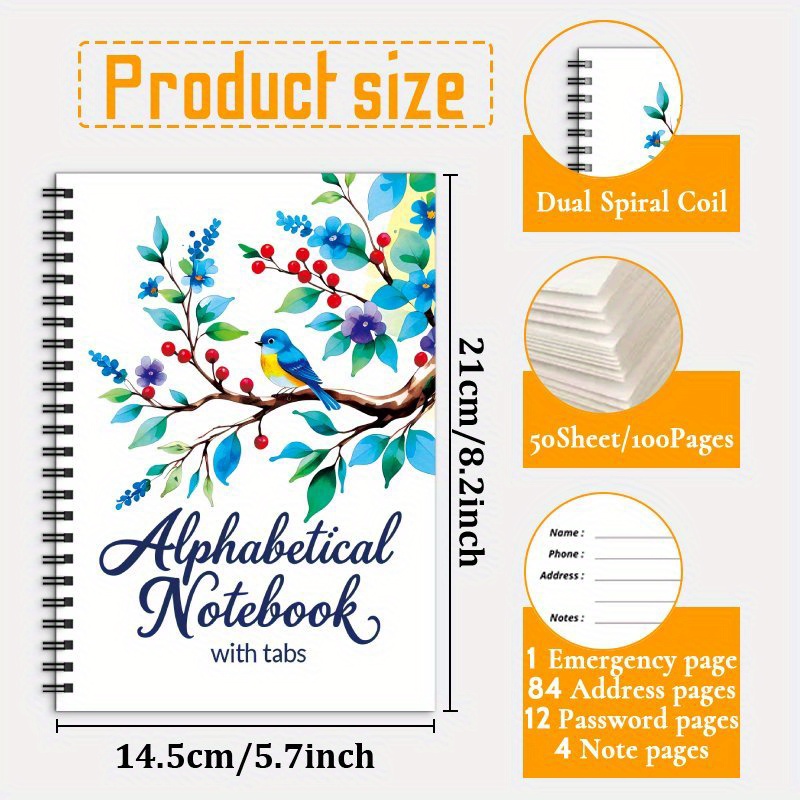 TEMU Notepads A5 Telephone Address Noteook, Watercolor Flowers Spiral Log Book For Contacts, With Phone Numbers, Addresses & Password. Alphabetical