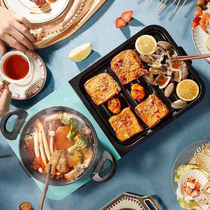 eu plug 2in 1 electric grill hot pot premium non stick pan powerful multi function boiler versatile for korean bbq and soup ideal for 3 6 people essential kitchen accessories removable and washable Product details 5