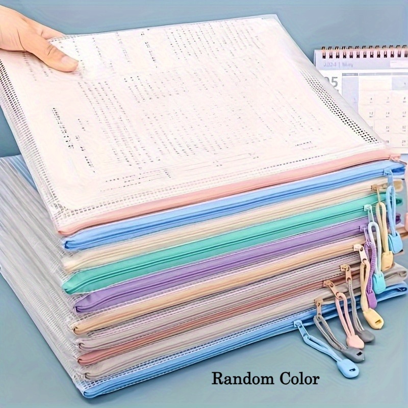 10pcs pvc mesh zipper storage bags art office organizer folders random color stackable file holders for travel documents paintings crafts supplies file organizer bag document folders