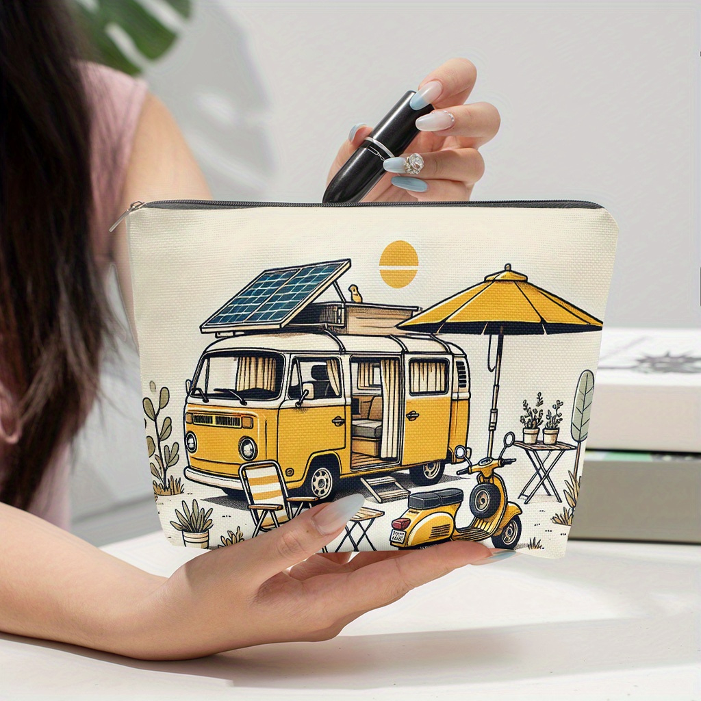 TEMU Trousse de toilette de voyage vintage pour camping-car, Pochette de Cosmétique rétro bohème pour camping air pour femmes et filles, Impression