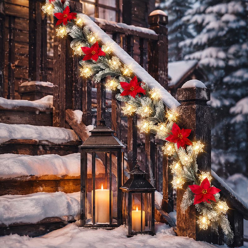 TEMU Red Flower Garland With Lights, 70.86" Vine And Lights, Ready-to-use 1 Mode For Christmas Thanksgiving Centerpiece Wedding Arch, Perfect For