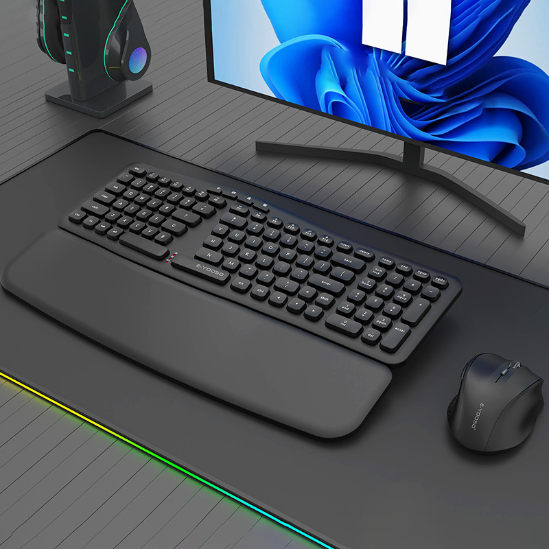 E-YOOSO Wireless Keyboard And Mouse Set with 2.4Ghz, Designed Ergonomically with a Wrist Rest, Features Low Voltage Alerts And Automatic Sleep Mode, Suitable for Home Office Use