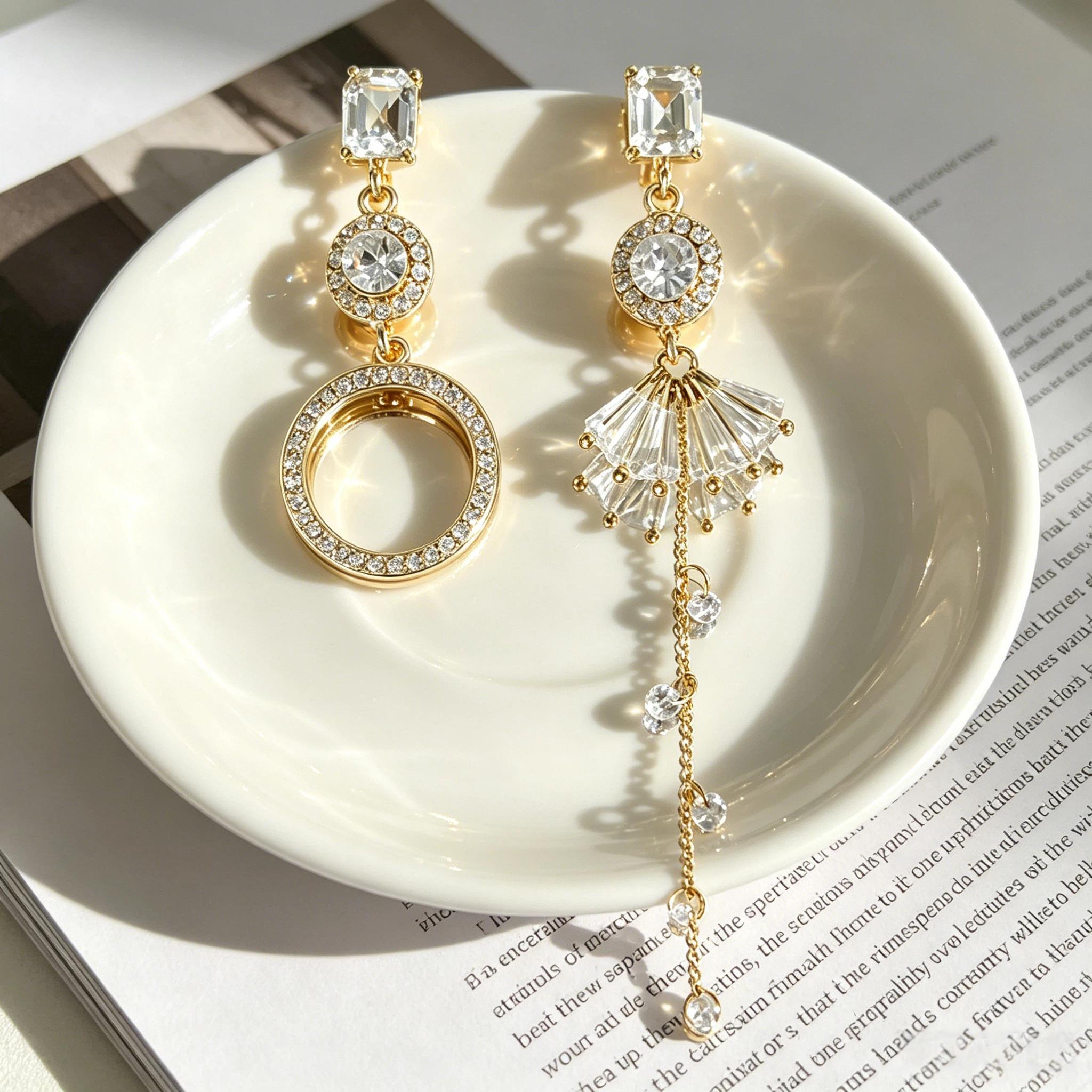 TEMU 1 Pair Asymmetrical Long Pendant Earrings, Exuding Elegant Charm, Suitable For Women's Banquets, Weddings, Casual Vacation, And Daily Wear