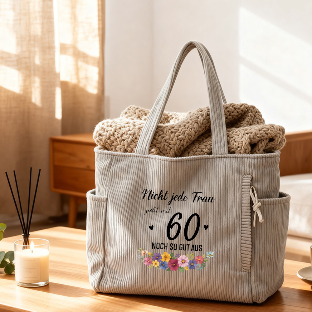 Corduroy Tote Bag, Multi-pocket Shoulder Bag, Shopping Bag, 60th Birthday Gifts For Women, Christmas, Mother's Day, Everyday Use, Travel Organizer