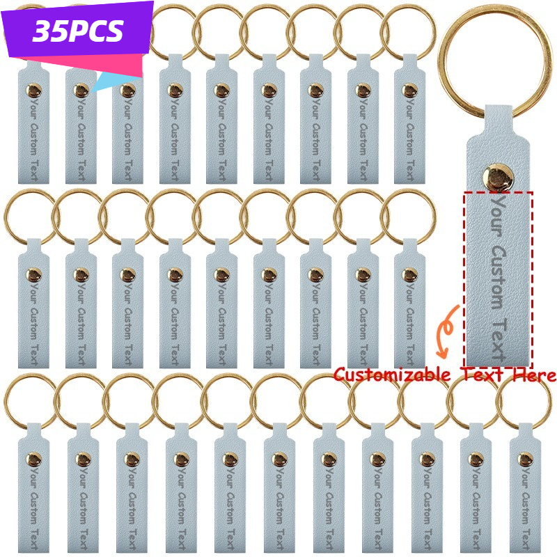 TEMU 35pcs Custom Engraved Pu Leather Keychain, 7x1.6cm Personalized Name Key Ring With , Anti-loss Id Tag For Car Keys Bags, Gift For Men Women