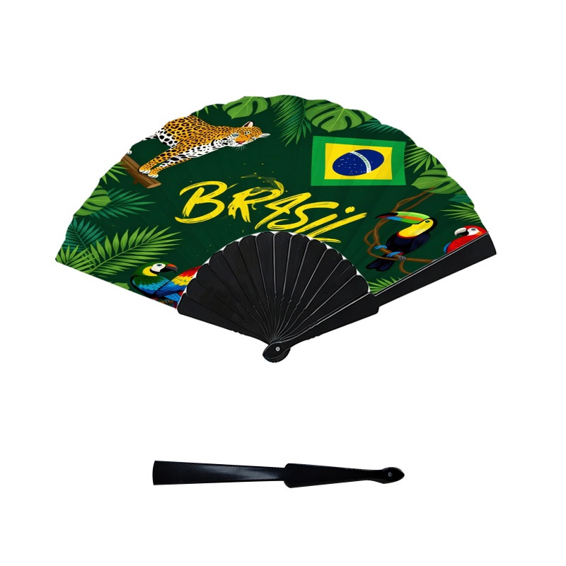 TEMU Print Plastic Bone Handheld Fan, 1pc Portable Hand Fan, Stylish Event Cooling Accessory With Brazilian & Wild Animal Design, Perfect For Outdoor