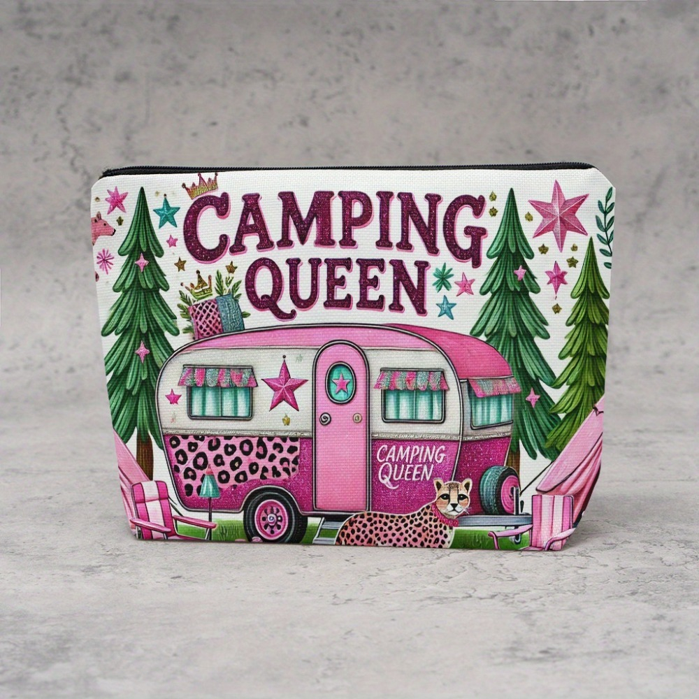 Image of 2d Double-sided Makeup Bag 1pc, Theme Artistic Painting Women's Makeup Bag, Lightweight Travel Pouch With Zipper, Fashionable Design Toiletry Bag For Cosmetics, Stationery, And Travel Essentials