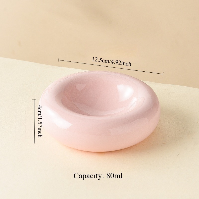 TEMU 4.92-inch Donut-shaped Ceramic Cat Bowl - Wide Opening Anti-tip Pet Food Dish, Suitable For Cats, Minimalist Ceramic Water & Snack Bowl With ,