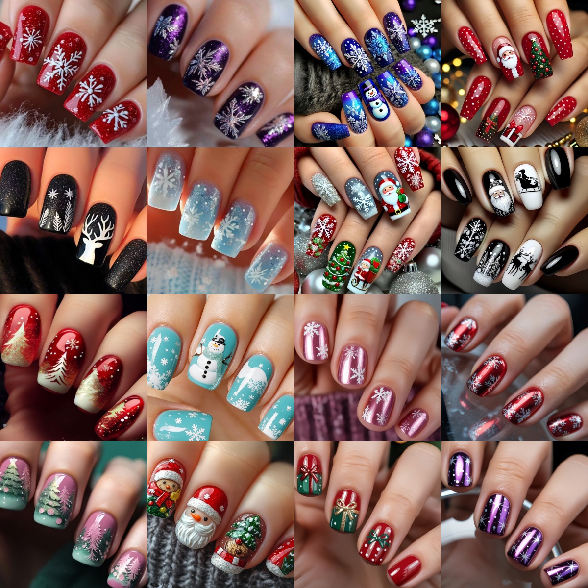 TEMU 96pcs Christmas Wearable Nail Random Snowflakes Christmas Tree Santa Claus Snowman Mixed Style Holiday Nail Art Detachable Fake Nails Press-on