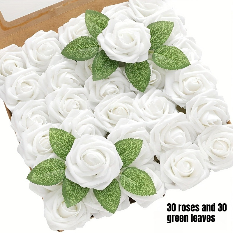 TEMU 60pcs Rose Branches And Leaves - Multi-colored Artificial Roses, Suitable For Wedding Bouquets, Bridesmaid Gifts, Elegant Floral Decorations,