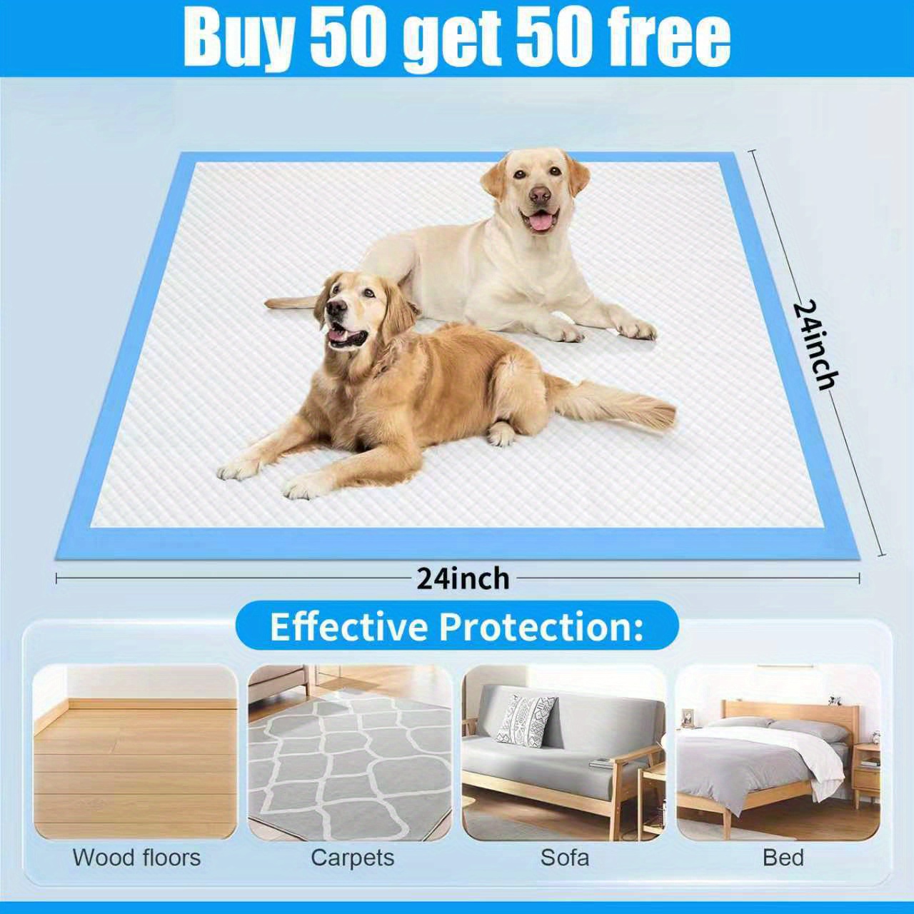   buy 50 get 50 free thickened high quality super absorbent dog   pad xl xxl suitable for medium and large dogs easy to   a must have for camping dogs adult   pads