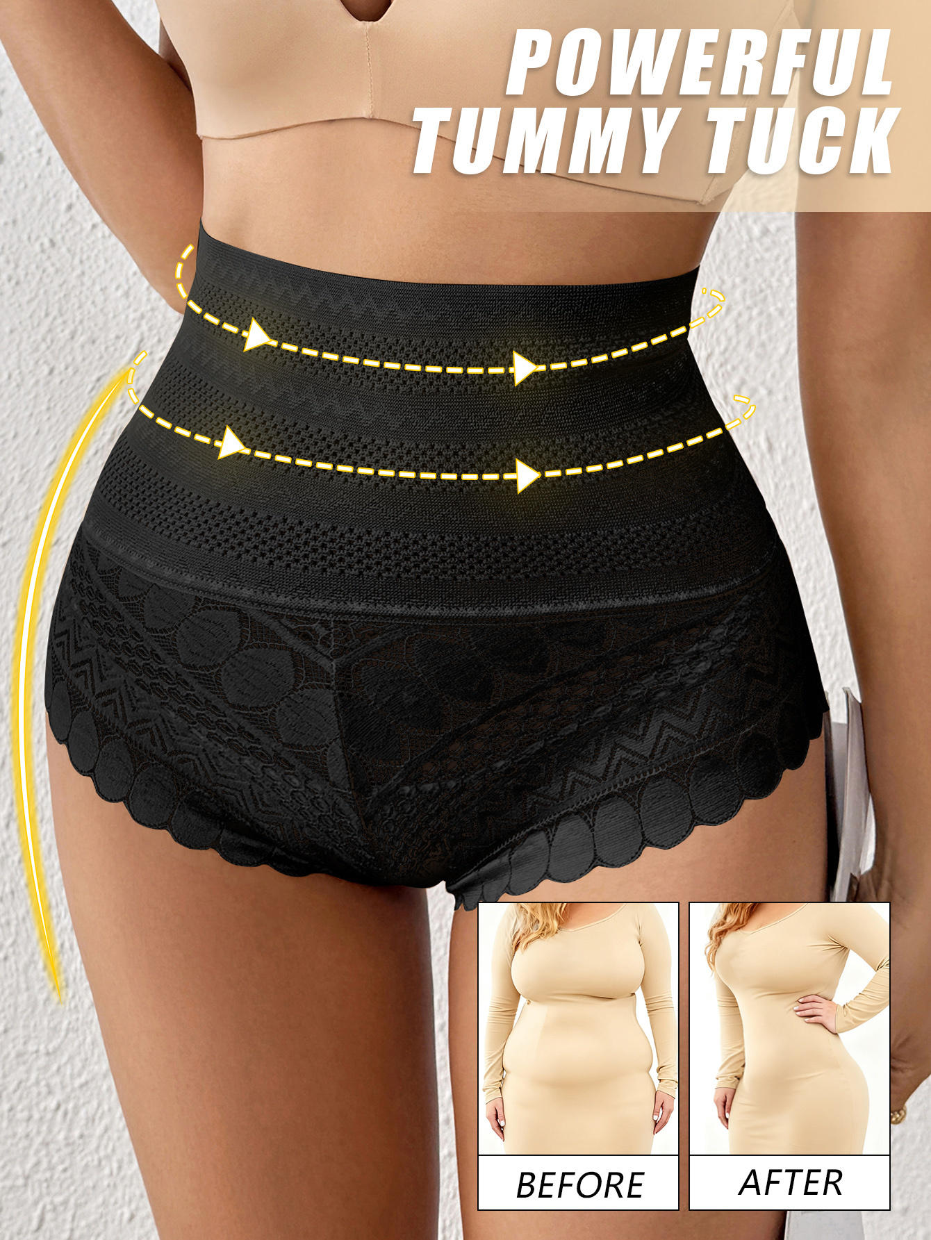 Set of 2 [Lace Shapewear] Comfortable High-Waisted Lace Shapewear Briefs | Women'S Tummy Shaping & Butt Enhancement, Underwear for Postpartum