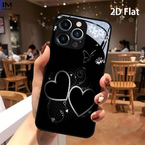 para teléfono - diseño 2d y negro floral con y , nueva de cristal adecuada para iphone 17, 17 air, 17 pro, 17 pro max, 16, 16 plus, 16 pro, 16 pro max, 15, 15 plus, 15 pro, 15 pro max, 14, 14 max, 14 pro, 14 pro max, 13