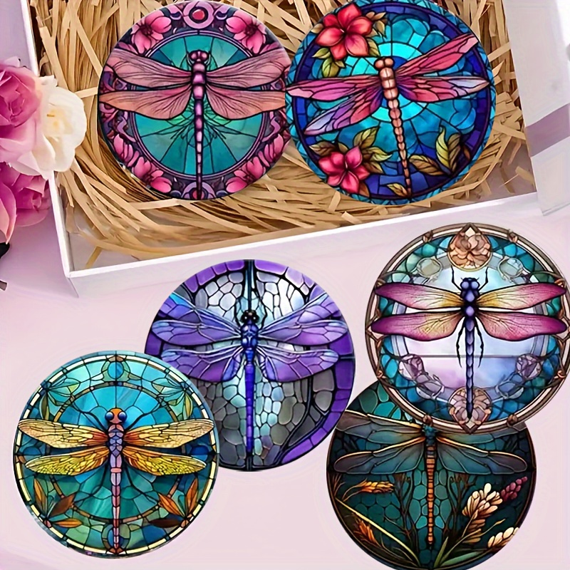 TEMU 6pcs Dragonfly Art Coaster Set - 2d Dragonfly Non-slip Heat-resistant Coasters, Tabletop Protection, Home Decor, And Gift Choice