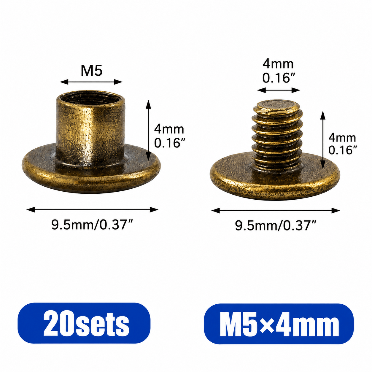 TEMU 20 Sets Of Chicago Screws M5x4/5/6/8/10/12mm, Bronze Machine Screws, Color Leather Rivet Screws, Rivet Nails, Flat Slot Bookbinding Post Nails,