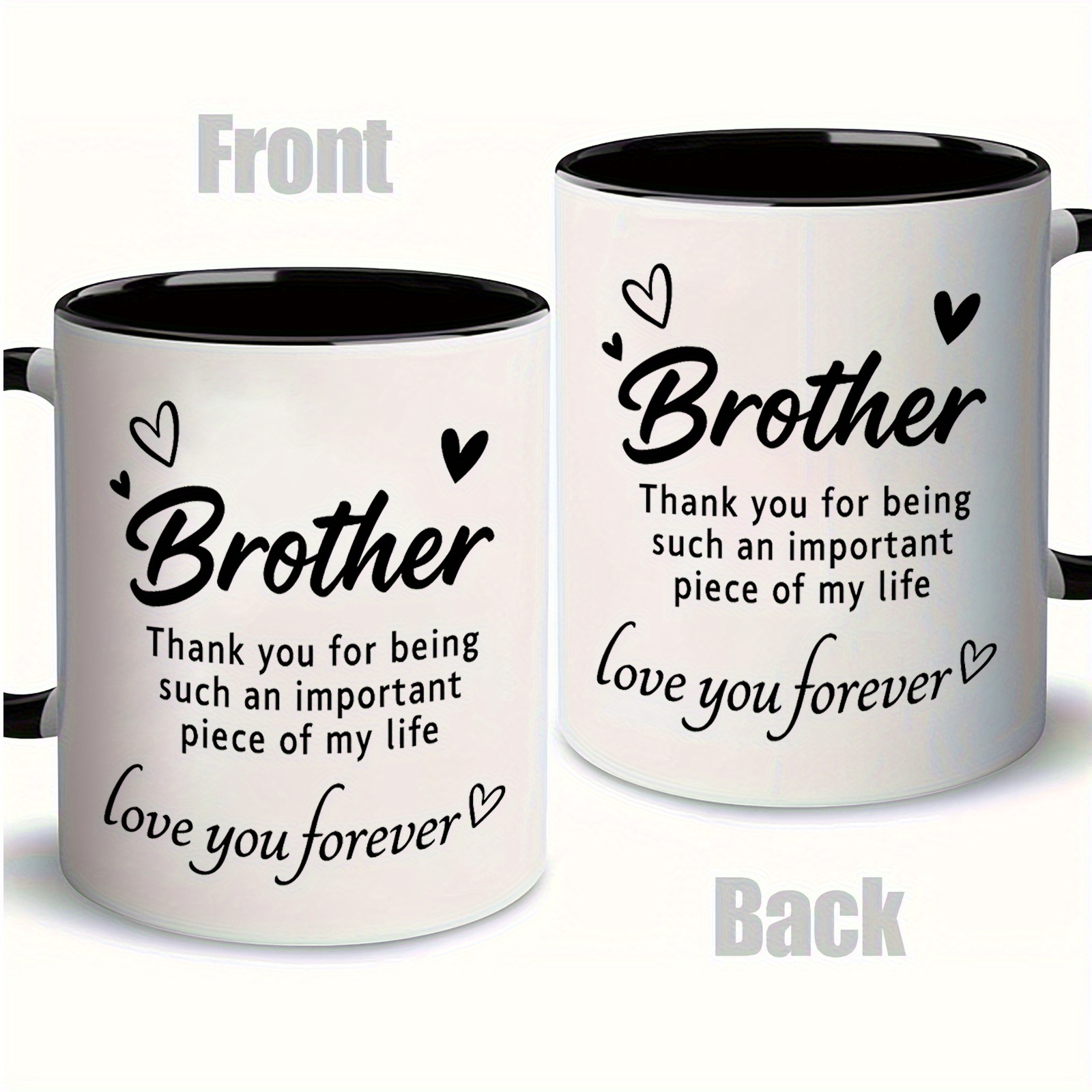 brother themed 1pc 11oz ceramic coffee mug tea cup grateful design features brother thank you for being important   message with hearts ideal gift for brothers on birthday christmas to show appreciation and love 6