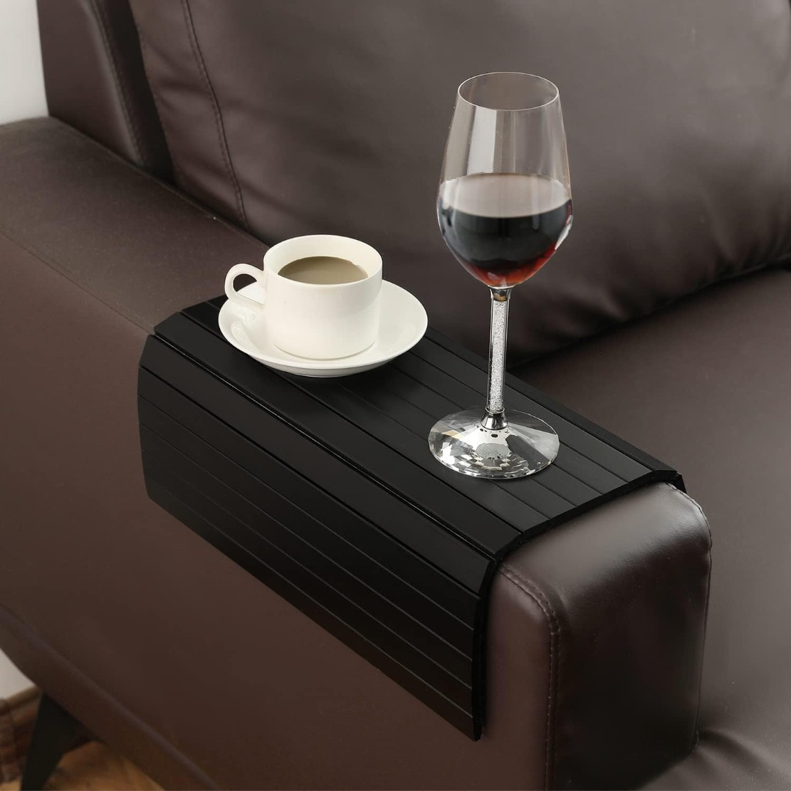 TEMU Plateau de canapé pliable et flexible en bambou avec accoudoirs, table d'appoint latérale pour boissons, collations, télécommandes et téléphones