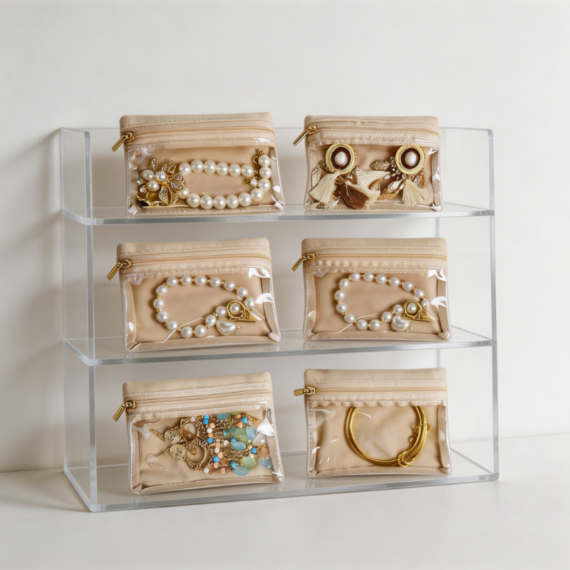 TEMU Ensemble de 6 organisateurs de bijoux de voyage, mini pochettes de rangement avec sacs à fermeture éclair transparents, boîte à bijoux légère,