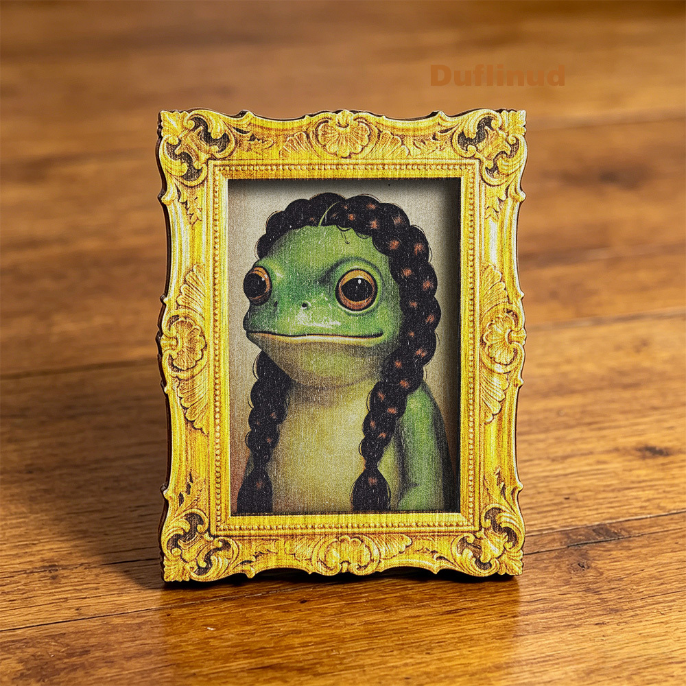 TEMU 1pc Duflinud Cute Frog Fridge Magnet With Braided Hair & Natural Wood Design - Square Suitable For Fridge, Decoration, Wood Suitable,, Office -