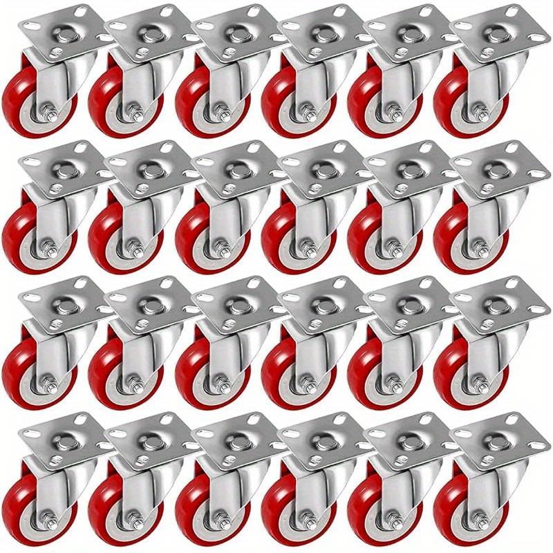 TEMU 24 Pack Heavy Duty 2" Polyurethane Swivel Caster Wheels With Red Non-marking White Tread - 260 Lb/each Wheel Capacity, 360° Rotation, Quiet
