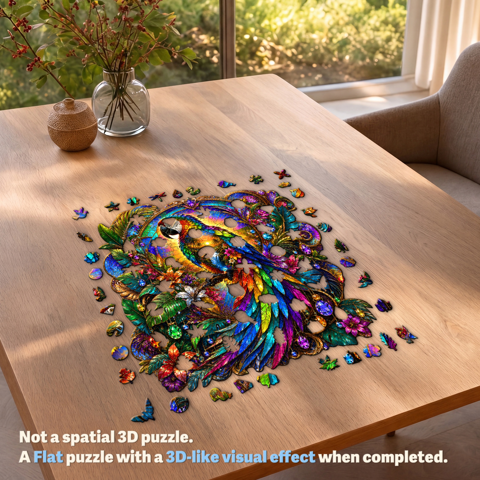 Rainbow Parrot Fantasy Flat Wooden Puzzle for Children