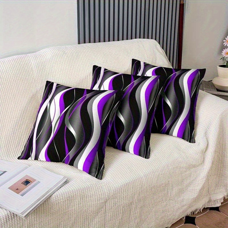 TEMU Set Of 2 Modern Abstract Covers Featuring A Purple And Black Design, Made From Soft Polyester With A Zipper Closure, Measuring 18x18 Inches -