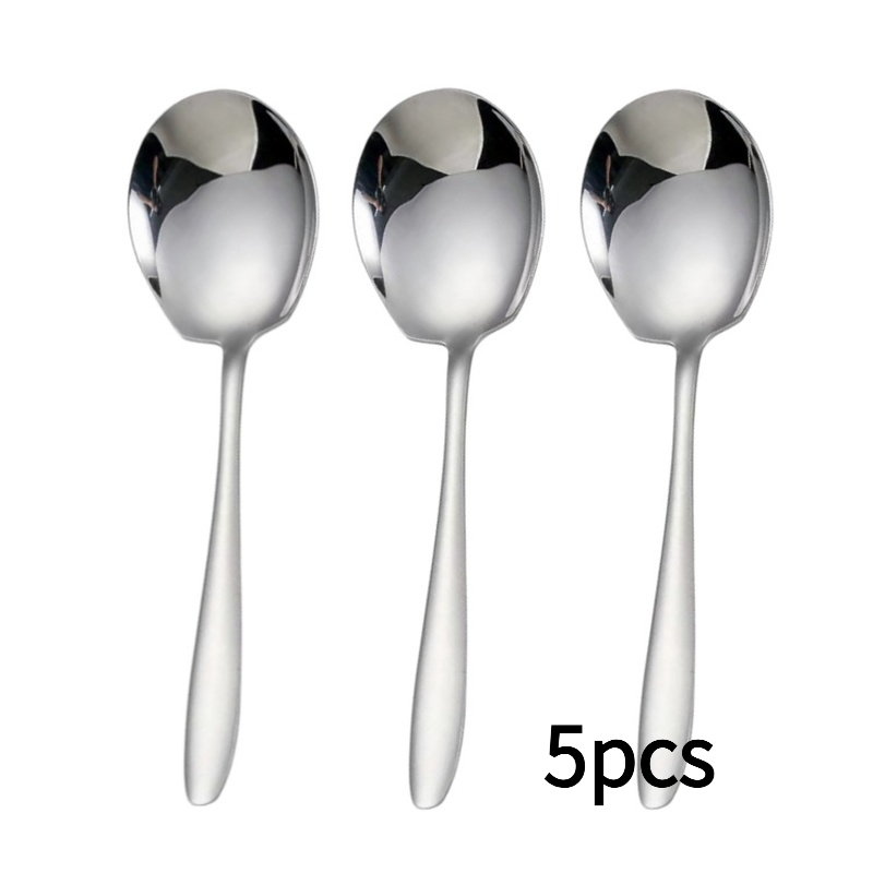 TEMU 5pcs Stainless Steel Long Handled Service Spoons/durable And Thickened Design/suitable For Homes, Hotels, Canteens, And Restaurants/stainless