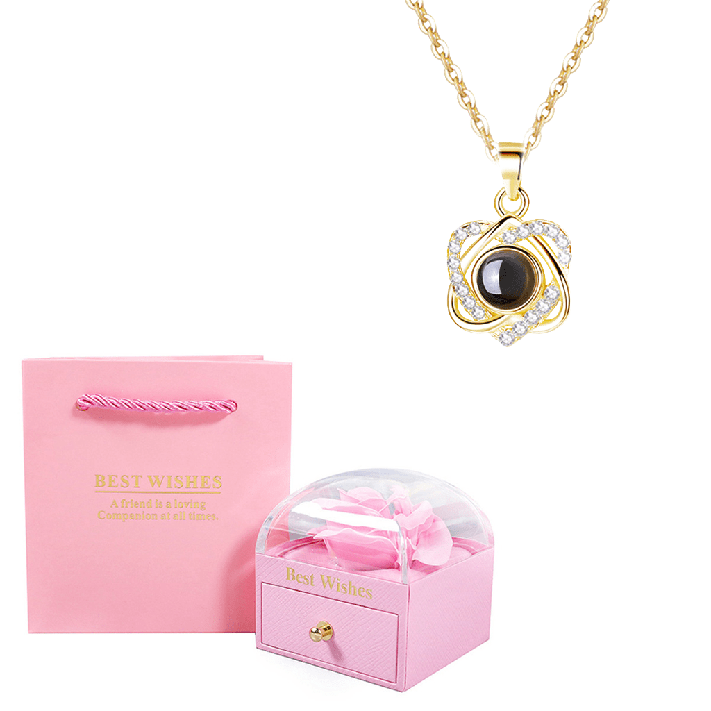 100 Languages I Love You Projection Double Heart Pendant Necklace