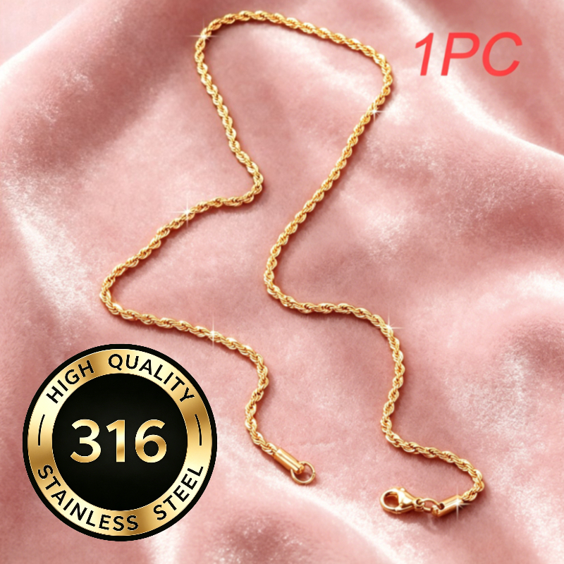 TEMU 1pc 2mm 316l Stainless Steel Golden Twisted Rope Cable Chain Necklace, Men's Golden Necklace, Versatile And Elegant, Fade-resistant And