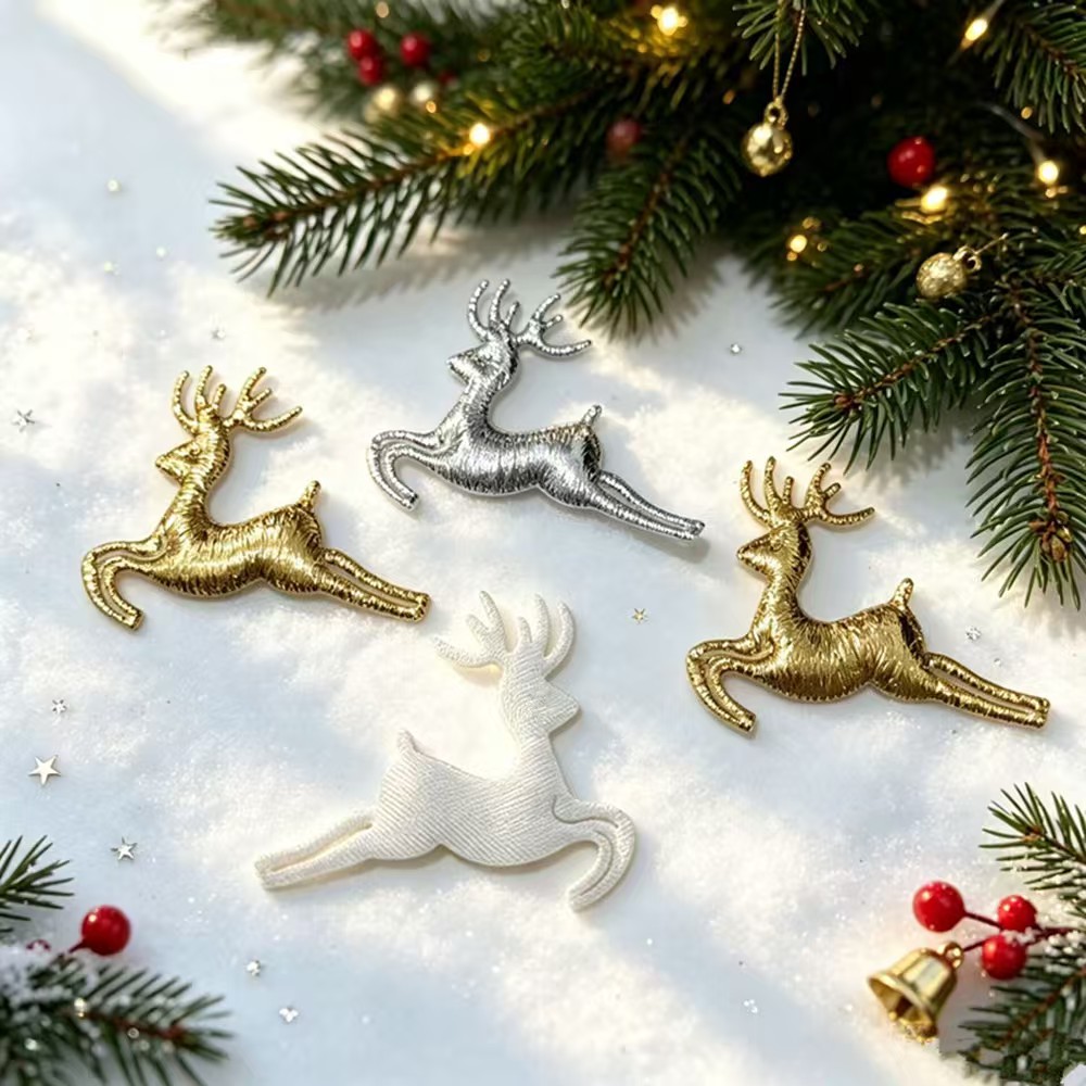 TEMU 28 stuks 4,4 x 3,8 cm/1,73 x 1,5 inch Kerst Rendier Stoffen Applicaties, Polyester Rendier Versieringen voor Knutselen en Feestdagen Decoraties