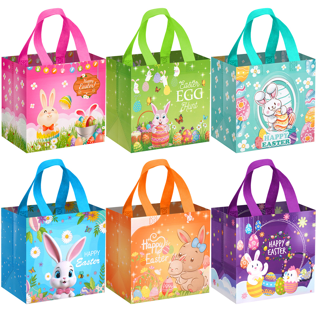 Image of 6/18pcs Hunt Gift Bag, Easter Tote Bag, Easter Basket With Handles, Non-woven Reusable Easter Bunny Gift Bag, Spring Party Supplies Gift Bag, 20x20x15cm
