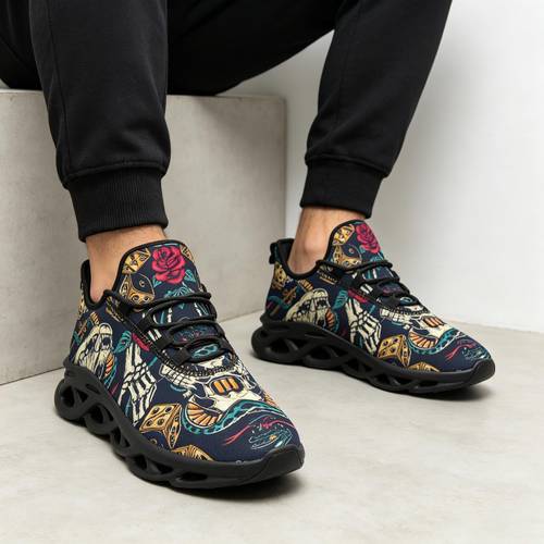 scarpe da donna leggere e antiurto con stampa retrò punk , e rosa, traspiranti e lavabili, con trasferimento hd, ondulata con design stringato sicuro, adatte per stile individualistico scuro, per il tragitto giornaliero, scarpe da donna trendy casual