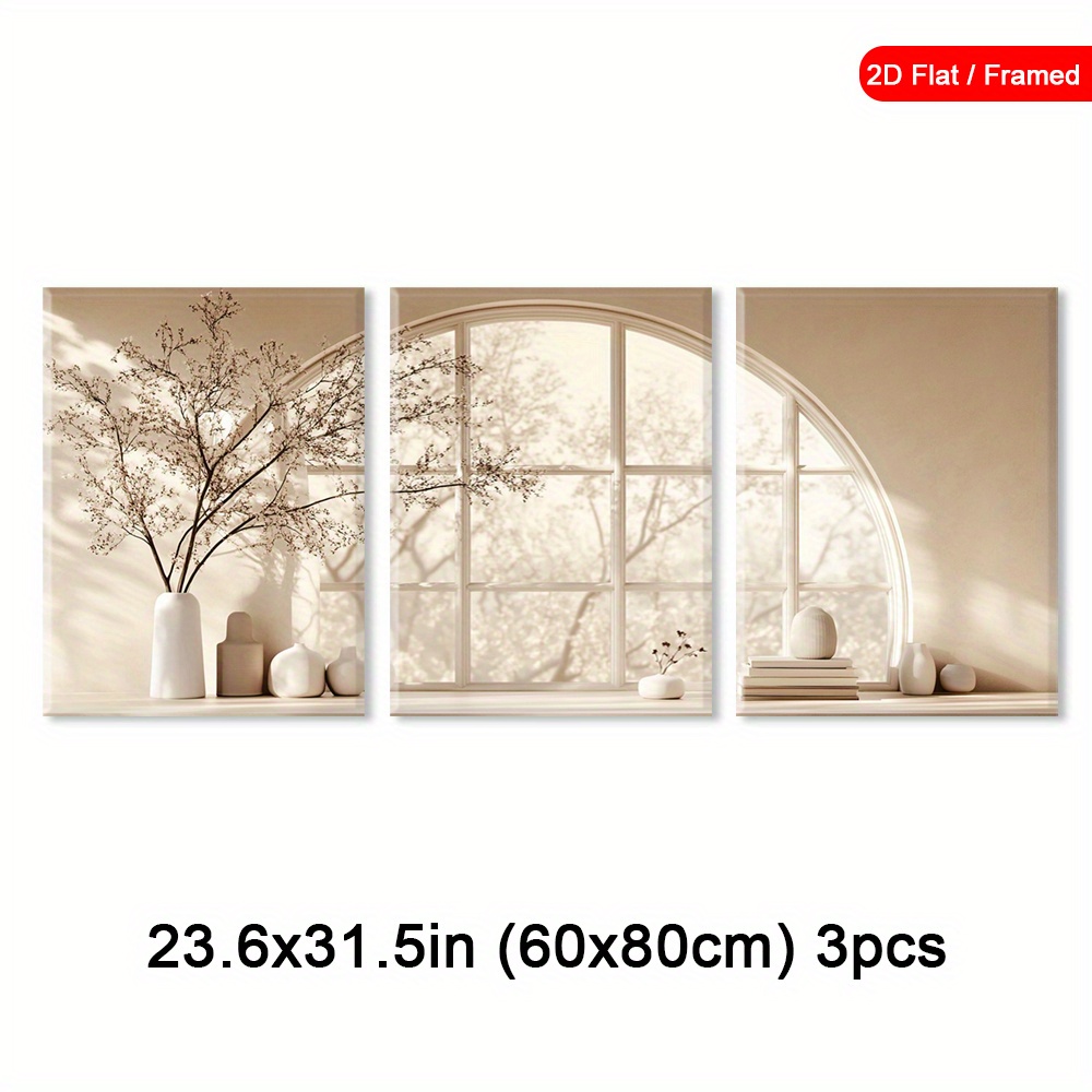 TEMU 2d Flat, Set Of 3 Framed Atmosphere Wall Arts, Bright Spring Canvas Wall Art, Art Prints, Minimalist Style Poster Print, Stylish Artwork Wall