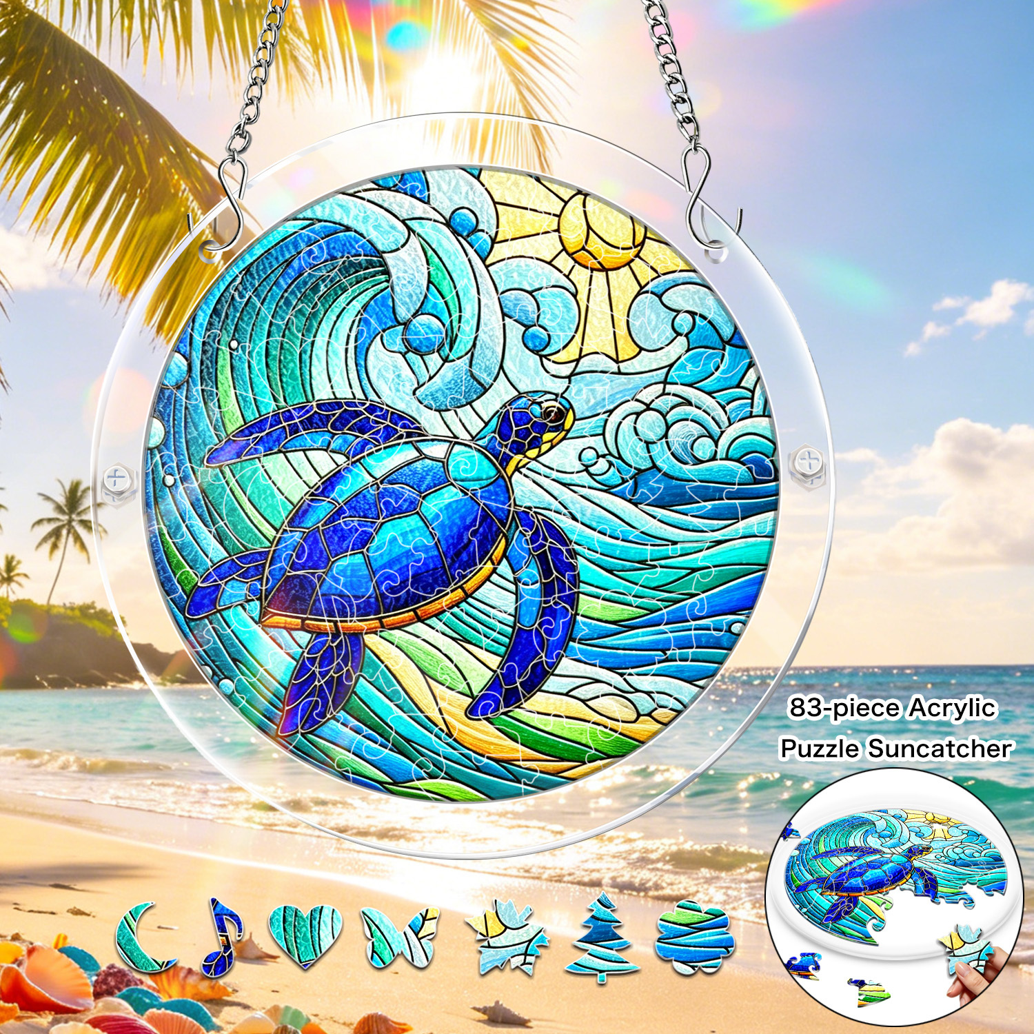 item picture 1 set of turtle acrylic puzzle sun catchers 83pcs 7 4inch   style colorful turtle ocean puzzle sun catchers window hanging decorations suitable for beach and balcony summer sun catchers suitable for home office and bar