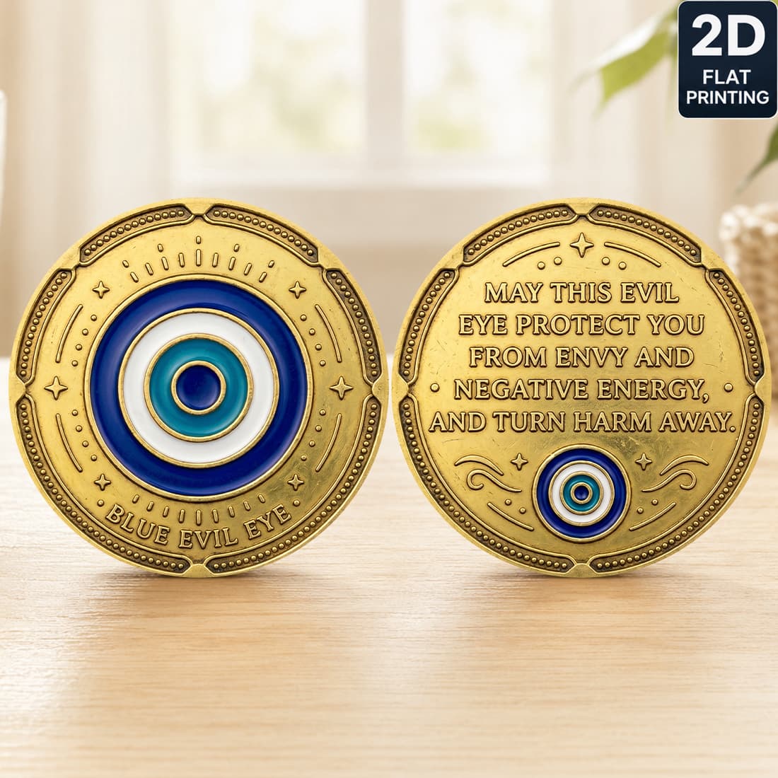 TEMU 1pc, Blue Evil Eye Coin, (4'x4'), Evil Eye Symbol Theme, , Gift, Good Luck Gift, Housewarming Gift, Birthday Gift, Collectible Coin, Challenge