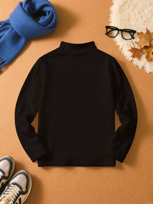 five pointed cartoon print girls autumn winter new double sided lined long sleeve t shirt thermal underwear temperature casual versatile base layer top childrens clothing cold semi high neck