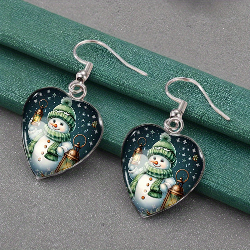 TEMU Une paire de boucles d'oreilles de cœur avec un de neige et une lampe à charbon, pile