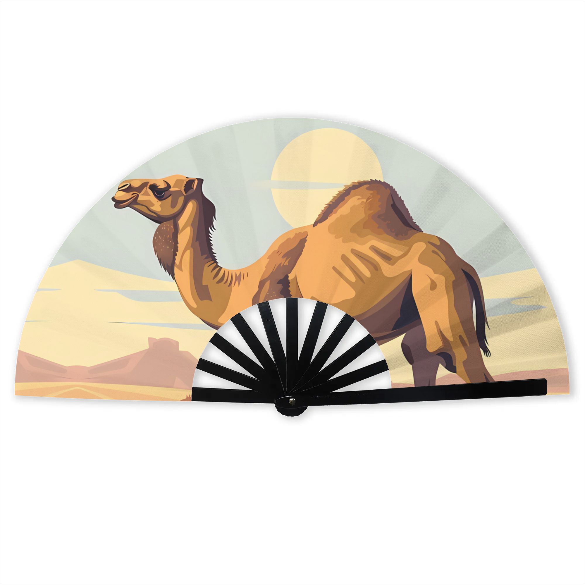 TEMU 2d Print Design Camel Pattern Folding Fans Foldable Fan Easy To Carry, Without Battery