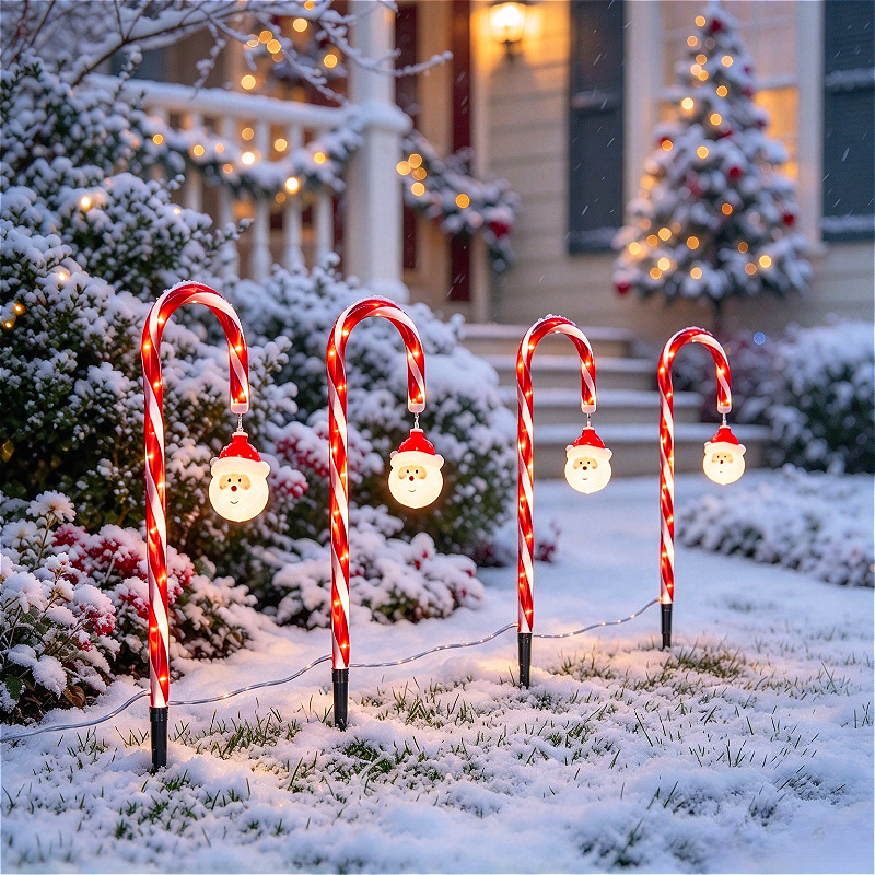 TEMU 4pcs Guirlandes Lumineuses de Noël à Piles de Bâton de , Blanc Chaud, Père Noël, à Brancher, 8 - Minuteur, Design Bâton de Rouge et Blanc,