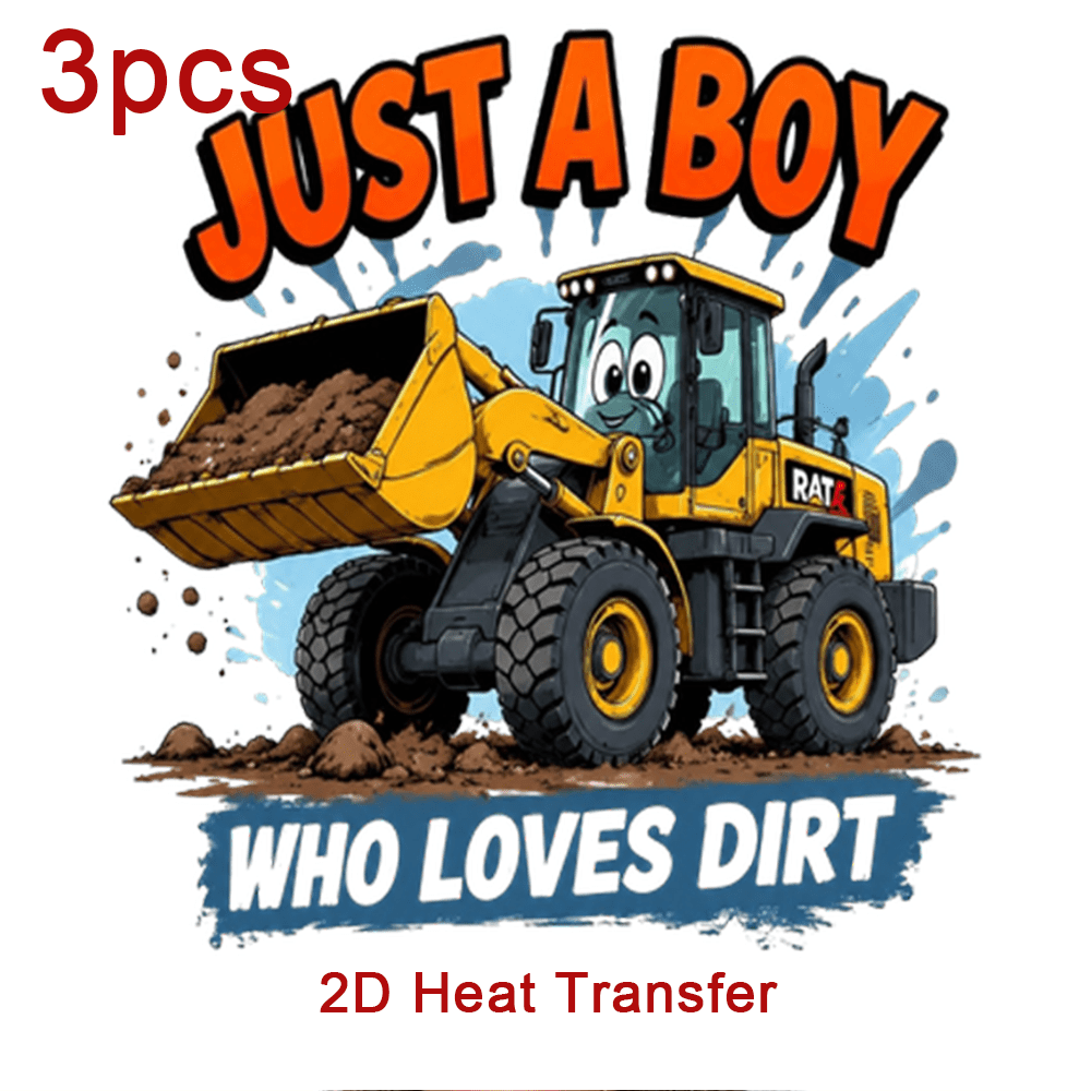 TEMU 3pcs 2d Flat Fun Excavator Digging Dirt Themed Heat Transfer Iron-on Patches, Suitable For T-shirts, Sweatshirts, Denim Jackets, Backpacks,