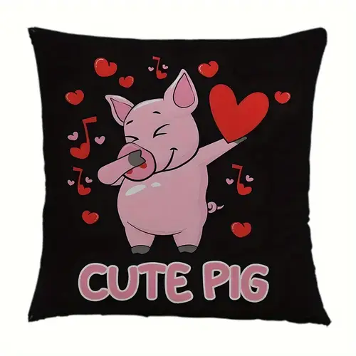 cute decorative pillow cover black background with pink red hearts design machine washable polyester zipper closure contemporary style for living room vacation home or club decor perfect gift for animal pillow accents design fabric